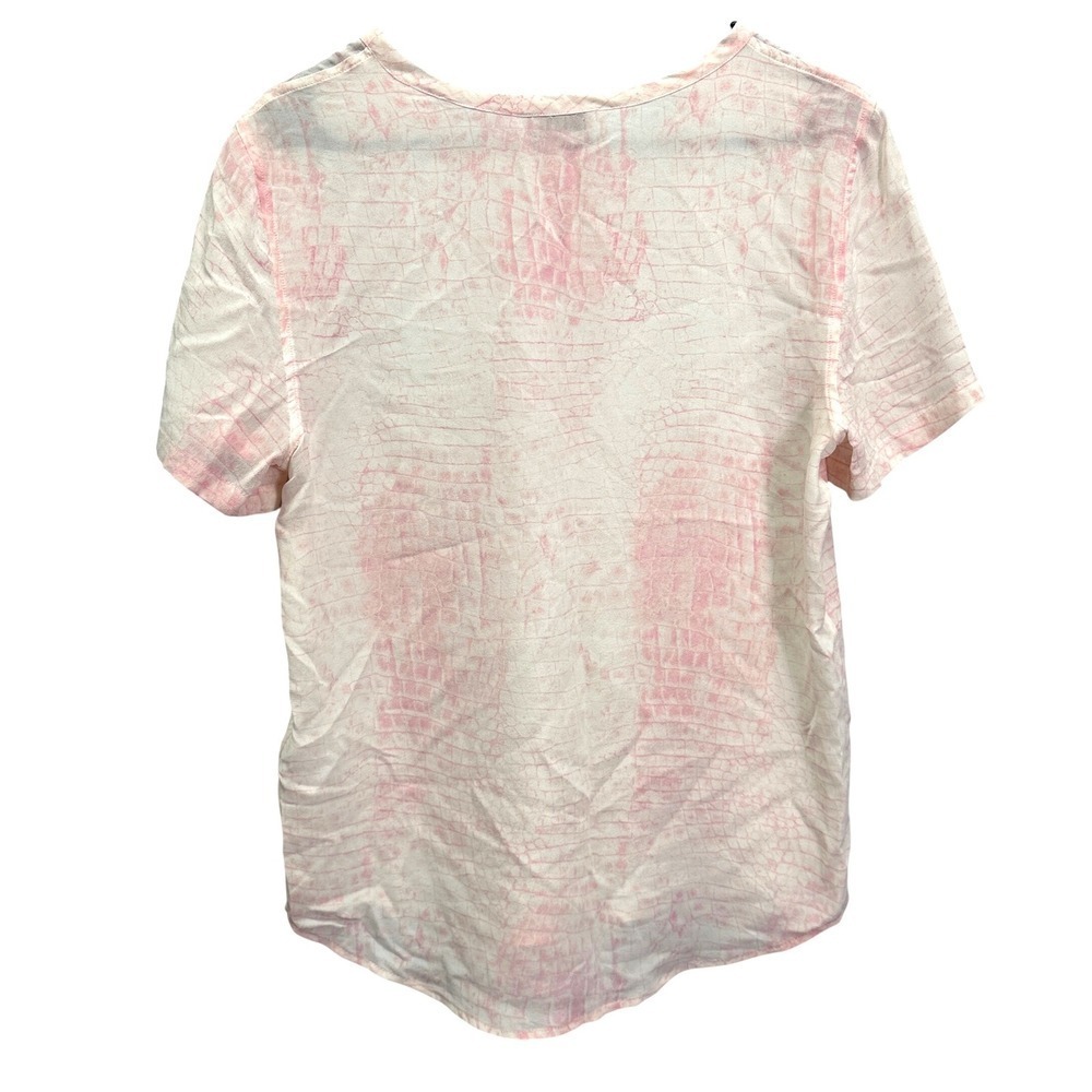 Equipment Femme Silk Crocodile Print Short Sleeve Top Pink White Size S - Picture 2 of 5